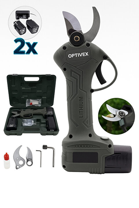 OPTIVEX 21 V Çift Akülü Ağaç Odun Dal Budama Kesme Makinası Şarjlı Budama Makası