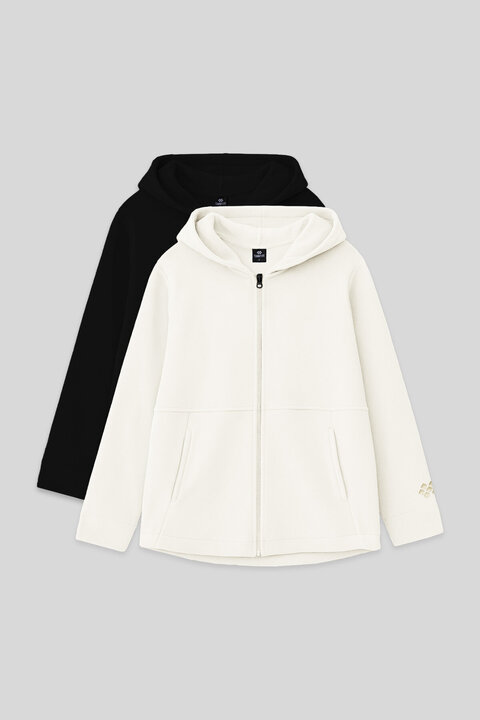 TOMMY LIFE Standart Fit Kapüşonlu 2li Paket Siyah-Ekru Polar Kız Çocuk Sweatshirt - 75152
