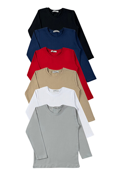 MK Mukko Kids Kız Erkek Çocuk 6'Lı Set Düz Basic Tasarım Mevsimlik Üst Badi T-shirt