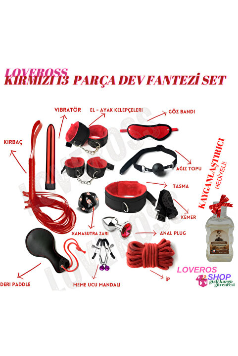 Loveross Başlangıç Fantazi Çok Parça Bdsm | Kelepçe Kırbaç Vibratör Plug VS. | Dev Fantezi Set | 13 Parça |
