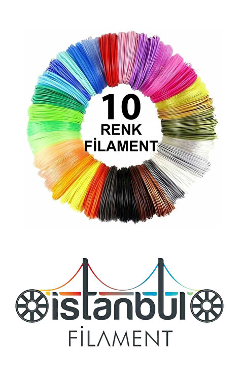 Teknoartshop PLA 10 Renk x 5 Metre = 50 Mt 3 Boyutlu Kalem Plastiği Filamenti