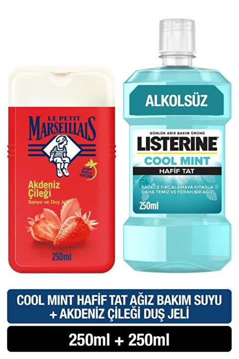 Listerine Cool Mint Hafif Tat Ağız Bakım Suyu 250 ml + Le Petit Marseillais Akdeniz Çileği Duş Jeli 250 ml