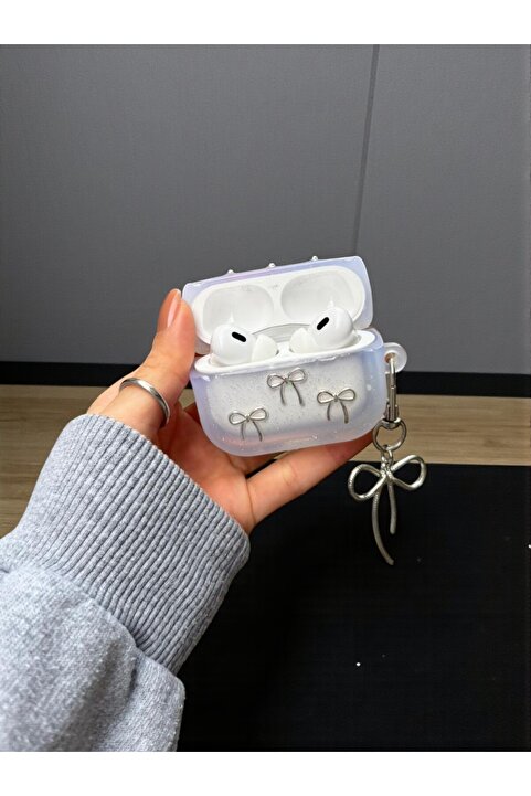KVK PRİVACY Airpods Pro 2. Nesil Uyumlu Simli 3D Fiyonk Charmlı Kulaklık Kılıfı Pro Ios Android Uyumlu