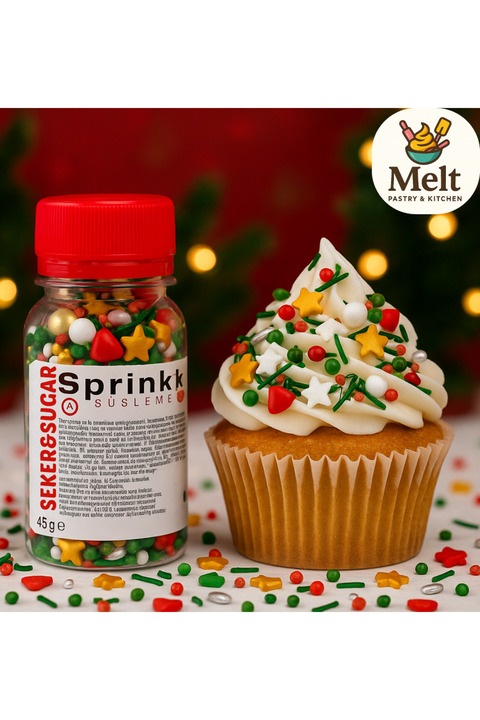 melt pastry & kitchen ŞEKER&SUGAR Pasta Süsleme Şekeri Yılbaşı Temalı Pasta Süsü Sprinkles 45 gr.