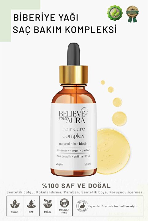 Believe Your Aura Biberiye Yağı Saç Bakım Kompleksi - Dökülme ve Kepek Karşıtı Hızlı Uzama Saç Bakım Serumu - 50 ml