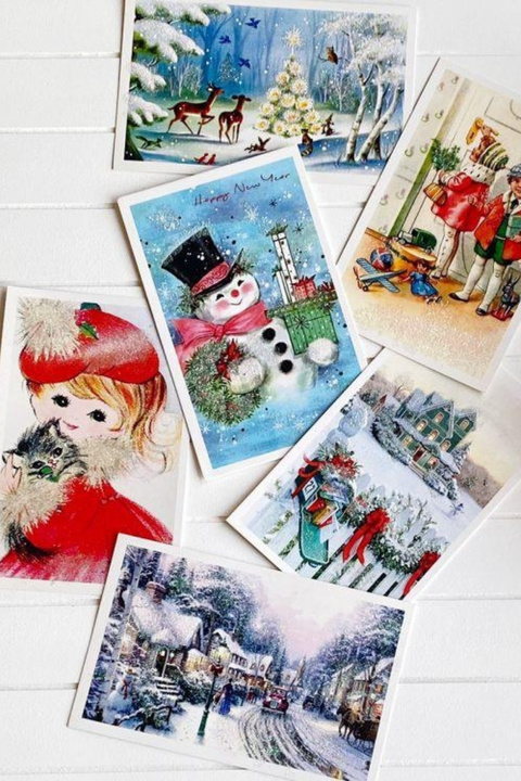 Bimotif 6lı Simli Kartpostal Seti, Yılbaşı, Kardan Adam