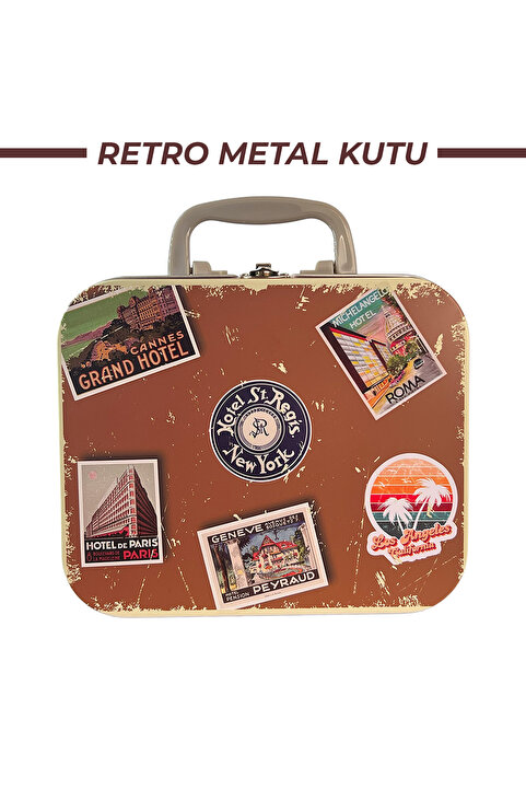 mystylee Retro Metal Kutu | Kulplu Saklama Kutusu, Vintage Tasarım, 20,5x17x6,5 cm