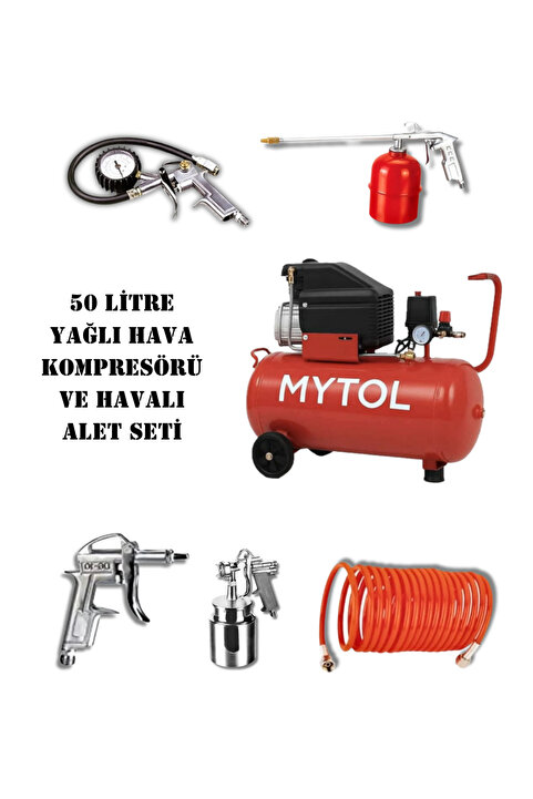 Genel Markalar DO47FL-50 2 Hp 50 Litre Yağlı Sesli Hava Kompresörü 8 Bar Ve Havalı Alet Seti