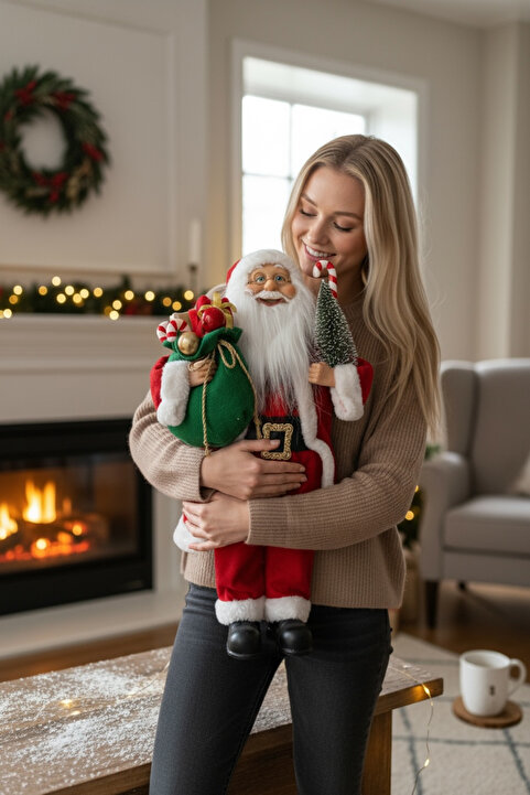 Genel Markalar Yılbaşı Yeni Yıl Dekor Süs Kırmızı Noel Baba 45 Cm Heybeli