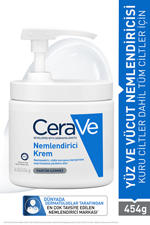 CeraVe Kuru Ciltler için Seramid & Hyalüronik Asit İçeren Nemlendirici Yüz ve Vücut Kremi 454g
