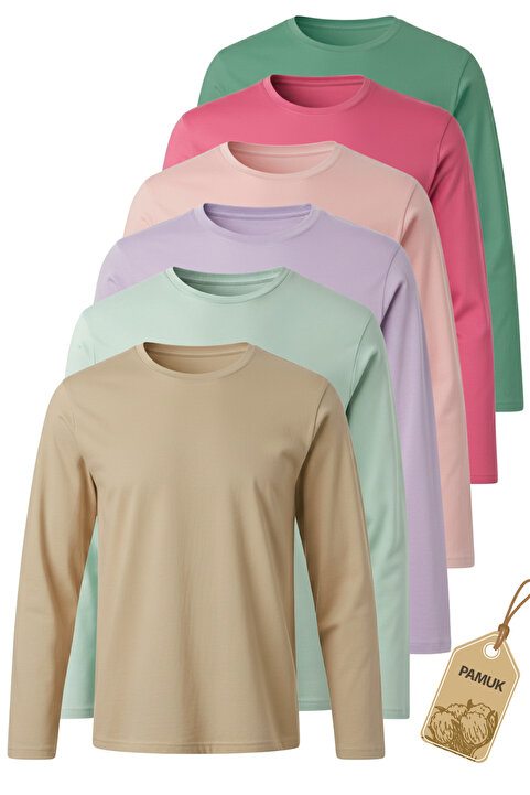 TWOO KİDS Uzun Kol Body İçlik - 6'lı Set Renkli Basic Mevsimlik Kız Erkek Çocuk Uzun Kollu Tişört Badi - SET 1