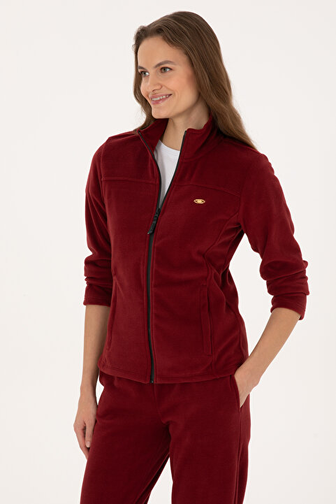 U.S. Polo Assn. Kadın Bordo Fermuarlı Dik Yaka Polar Sweatshirt 50316729-VR014