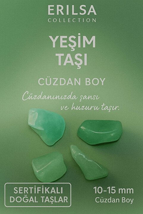 Erilsa Sertifikalı Yeşim Taşı Kütle 10-15 mm Cüzdan Boy – Şans Huzur ve Bereket Taşı