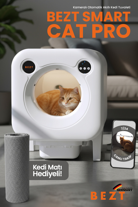 Bezt Smart Cat Pro Kameralı Otomatik Akıllı Kedi Tuvaleti Kendi Kendini Temizleyen Uygulama Kontrollü