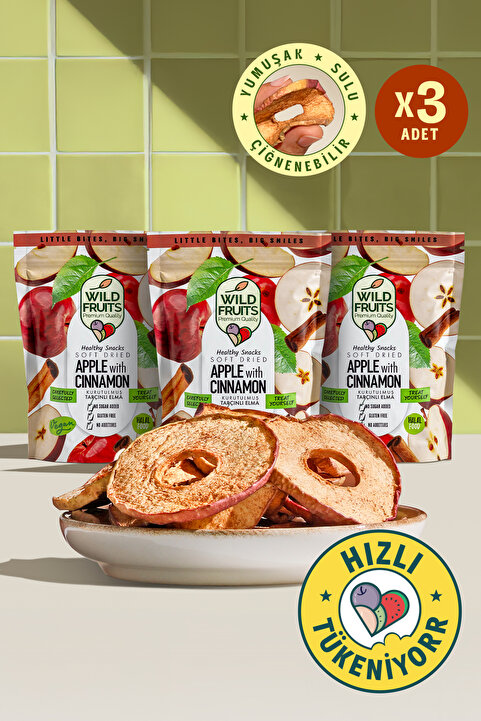 WildFruits Premium Quality Kuru Meyve Tarçınlı Elma - Katkısız, Yumuşak Kurutulmuş, Lokum Kıvamında, Şeker İlavesiz, Vegan 3 x 50gr