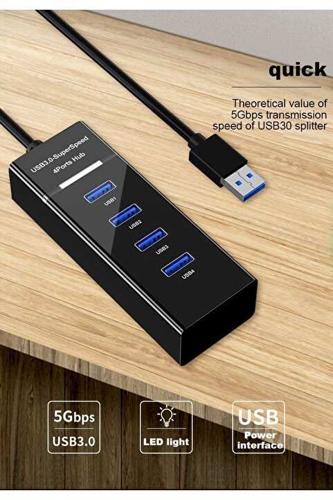Derwell 4 Port Usb 3.0 Hub Çoğaltıcı Çoklayıcı Swıtch Hızlı Usb Çoklama Dişi Splitter Laptop Bilgisayar Için