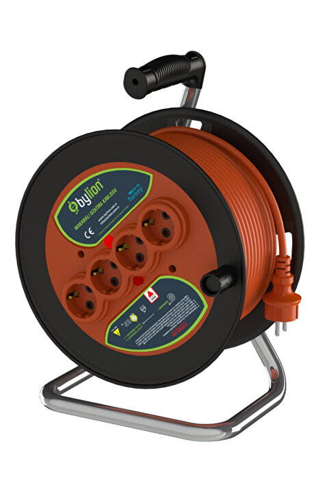 Bylion Bylıon Makaralı Uzatma Kablosu 3*1.5mm² 20 Mt. Turuncu Kablo - Işıklı
