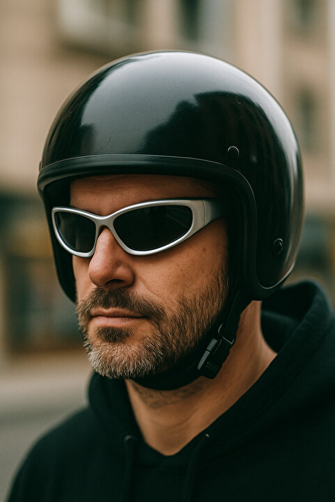 Angel Eyes Motorcu Gri Sürüş UV400 Koruma Gözlüğü – Yarım Kask Uyumlu Bisiklet Gözlüğü