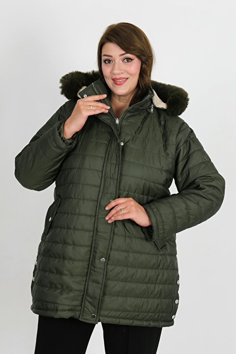 By Alba Collection Kadın Haki İçi Yün Kıvırcık Şişme Mont