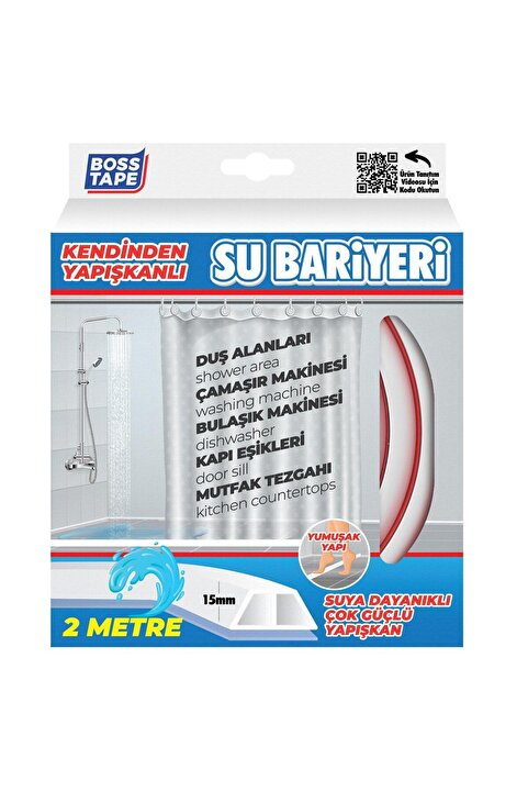 Boss Tape Yapışkanlı Duş Kapı Mutfak Tezgahı Etrafı Su Kesici Bariyer Beyaz 2mt