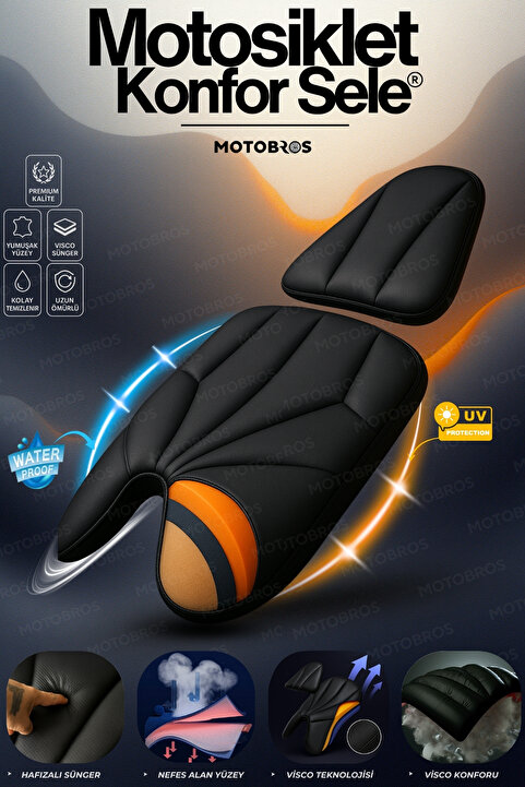 Motobros Motosiklet hava destekli kalın deri konfor sele minderi ( visco süngerli premium model )