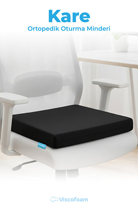 Viscofoam Ortopedik Visco Kare Oturma Minderi Kuyruk Sokumu Destekli Ergonomik Koltuk Minderi - Siyah