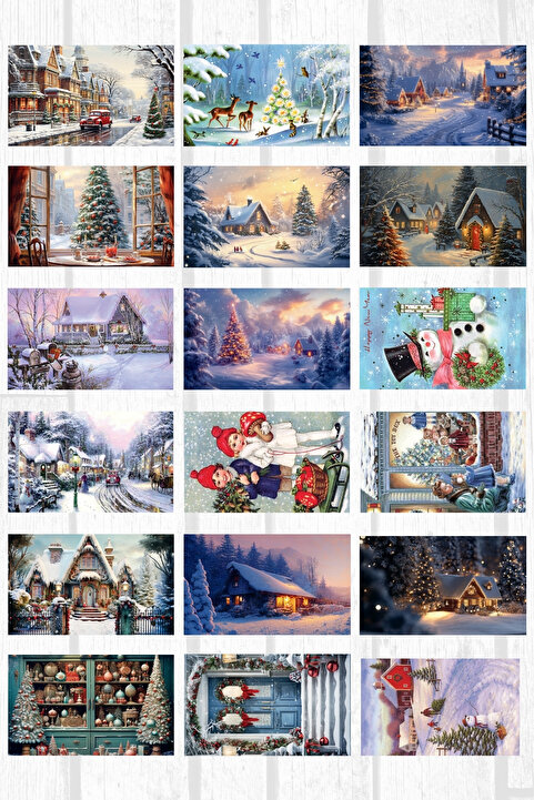 Bimotif Karışık 10 adet yılbaşı kartpostal seti (Simsiz)