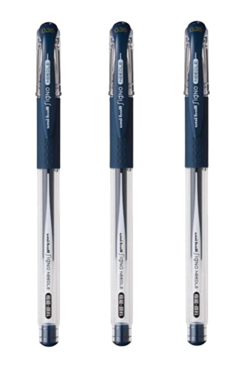 uni-ball UNİBALL SİGNO NEEDLE ( 0.38 ) İĞNE UÇLU JEL KALEM MAVİ SİYAH ( Üç Adet )