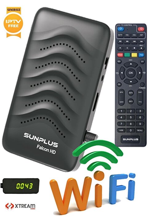 Sunplus Falcon Çanaklı-Çanaksız Wi-Fi Dahil Full HD Sınırsız Sinema Paketli Uydu Alıcısı