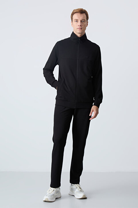 TOMMY LIFE Siyah Pamuklu Kalın Yumuşak Dokulu Comfort Fit Basic Erkek Eşofman Takım - 85260