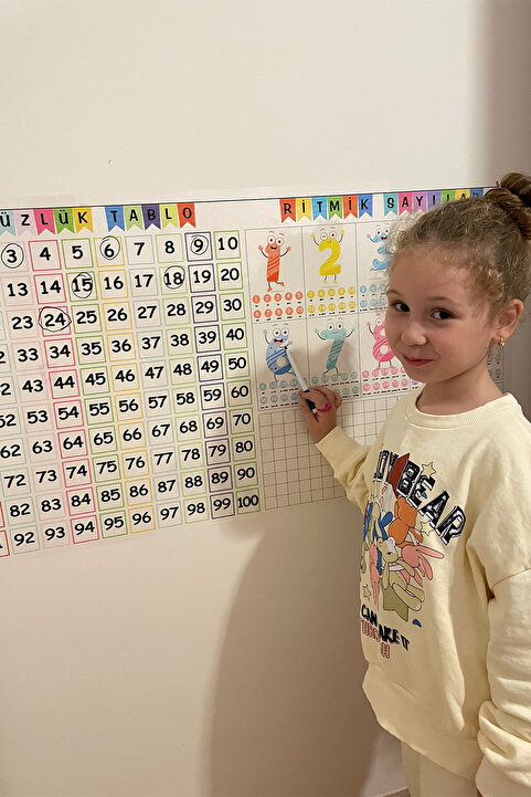 TutturX Statik Yüzlük Tablo ve Ritmik Sayılar Kalem Hediyeli 56x100 cm