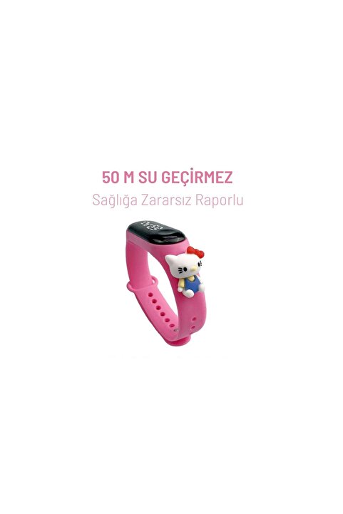 DZC KUZENLER AVM Hello Kitty Figürlü Led Dokunmatik Ekranlı Su Geçirmez Dijital Kız Çocuk Kol Saati (PEMBE)