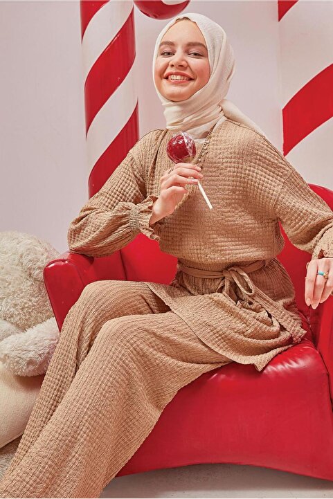 Alvina WAFFLE EFEKTLİ İKİLİ PANTOLONLU TAKIM 42716