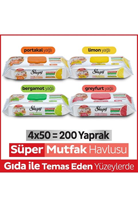 Sleepy Easy Clean Süper Yüzey Temizlik Mutfak Havlusu&Mendili Karma Paket 4X50 (200 Yaprak)