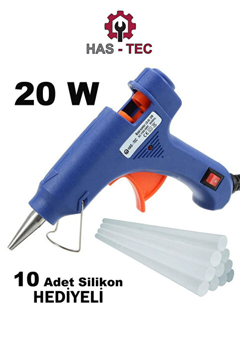 HAS-TEC Sıcak Silikon Tabancası 20w Koruma Anahtarlı Ve 10 Adet Mum Silikon