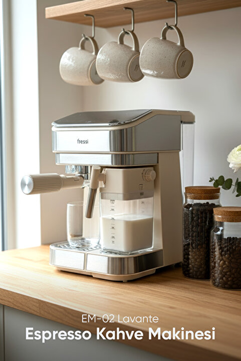 Fressi Espresso Latte Cappuccino Kahve Makinesi Otomatik Süt Tanklı 20bar Basınçlı Lavante Krem