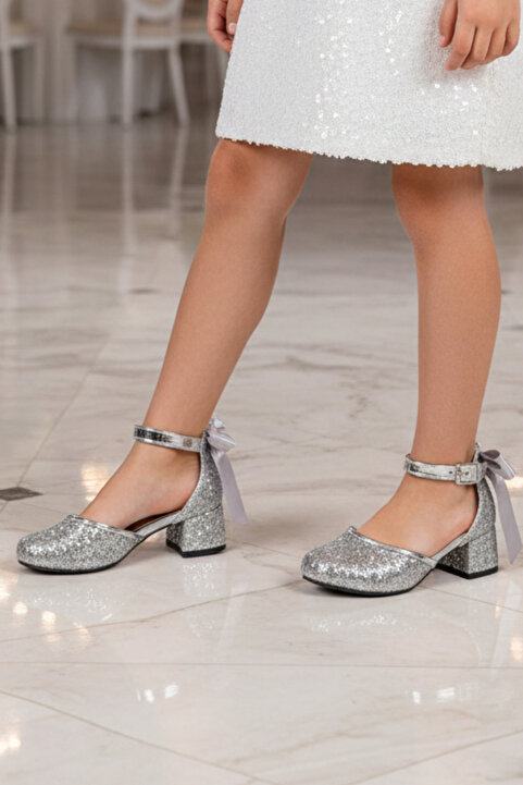 NeSe Shoes Işıltılı ve Fiyonklu Kız Çocuk Topuklu Ayakkabı, Abiye Ayakkabı, Yeni Sezon, Pırıltılı