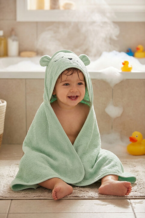 Baby Class %100 Pamuk Ayıcık Nakışlı Bebek Havlu Kundak 70x70 Cm Kese Lovely Bear