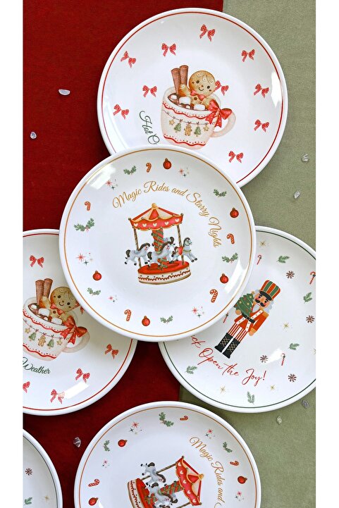 ers erbaşlar YILBAŞI MERRY CHRİSTMAS 6 PARÇA 16 CM LÜX TATLI TABAĞI SETİ