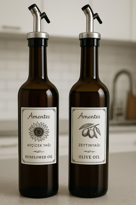 Amentes Amber 2'li 750 ml Zeytinyağı Sıvıyağ Şişesi Yağdanlık Yağlık 750 Stand Yoktur