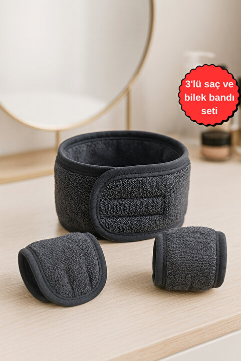 Mokita Home 3'lü Set 2 Adet Su Emici Havlu Bilek Yuz Yıkama Kol Bandı Spor Bandı & 1 Adet Saç Bandı Seti