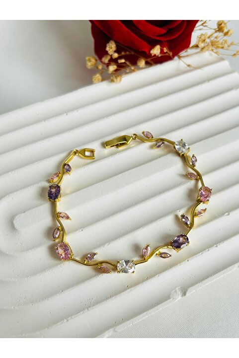 Roya Happiness RENKLİ TULİP GARDEN SU YOLU ÇİÇEK YAPRAK BİLEKLİK GOLD RENK SEVGİLİYE HEDİYE KUTU YILBAŞI HEDİYESİ