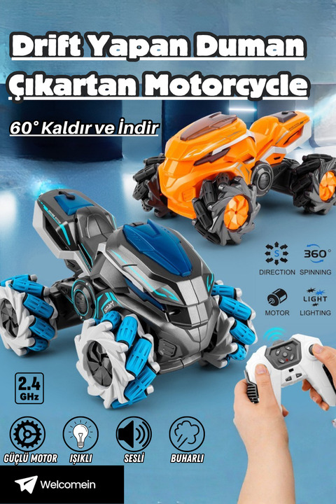 welcomein Buhar Efektli 360° Akrobatik RC Araç 2.4G Işıklı Su Buharlı Motorlu 60° Kalkan Uzaktan Kumanda