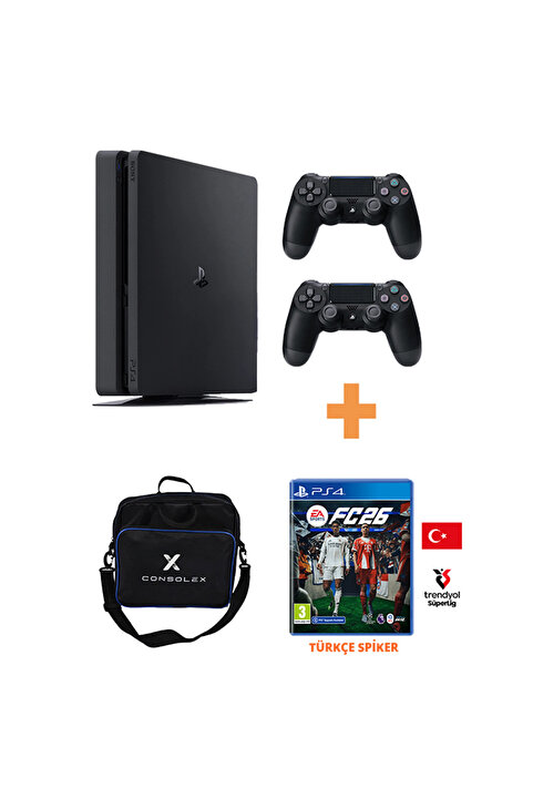 Sony PlayStation 4 Slim 500GB + FC 26 Disk Oyun + 2 Adet V2 Kol + ConsoleX Çanta – PS4 (Yenilenmiş)