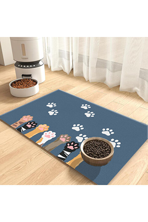 Harikabirev KEDİ VE KÖPEK MAMA ALTLIGI EVCİL HAYVAN BESLENME MATI KOLAY (MAVİ) TEMİZLENİR YIKANABİLİR