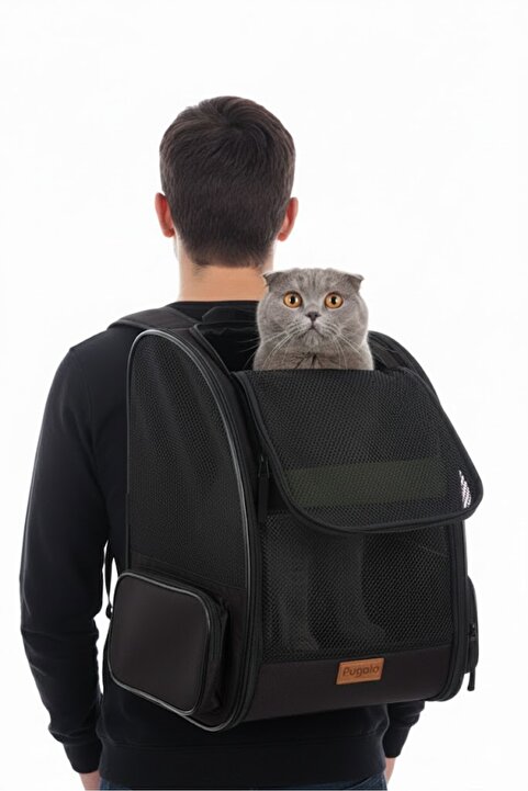 Pugalo AirMove Premium Kedi Köpek Taşıma Çantası | Silinebilir| Yırtılmaz Fileli | Bükülmez Gövde | Siyah