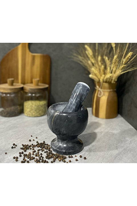 sahane & bazaar Doğal mermer havan beyaz & siyah renk
