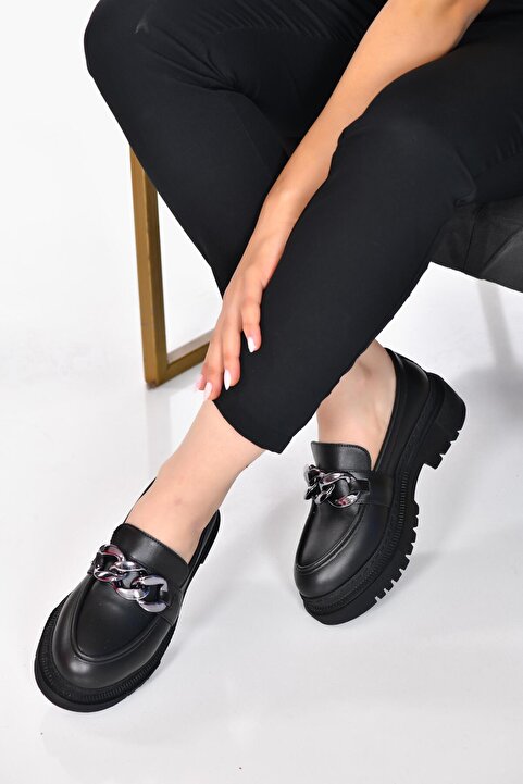 diya shoes Paris Oxford Ayakkabı Siyah Vegan Deri Toka Aksesuar