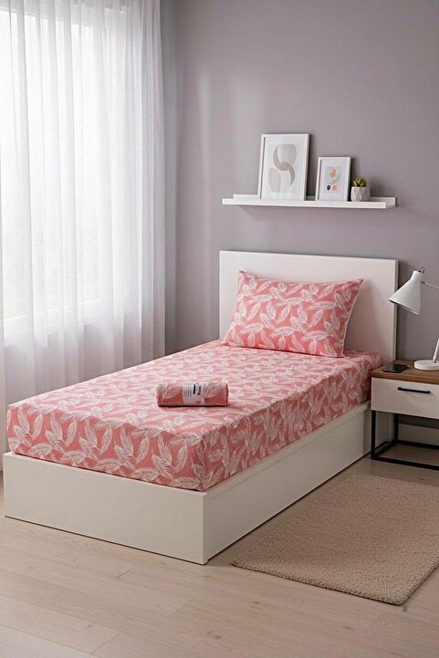 üntaş Life Pudra Tüy 100x200 Tek Kişilik Lastikli Çarşaf+1 Adet Yastık Kılıfı Ecpudratüy100
