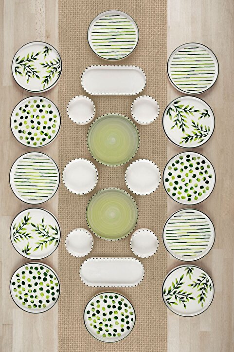 Kitchen Life 22 Parça 12 Kişilik Greentree  Stackable Kahvaltı Takımı - Lüx Kahvaltılık Sunum Seti Tabağı